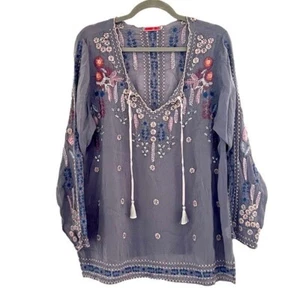 Johnny Was Gray Embroidery Floral Long Sleeve Blouse Top Boho Cottagecore L - Bild 1 von 13