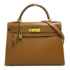 HERMES Kelly 32 Gold 2way Handbag Courchevel leather Brown Gold Used D GHW