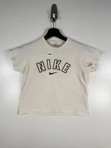 Vtg Nike Unisex Kids Spell Out Logo Center Swoosh T Shirt Off White Sz 7 15.5x17 - Picture 1 of 8