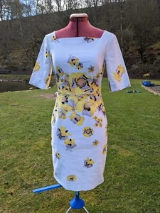 LK Bennett UK8 Yellow And White Floral Pencil Dress Fits A UK 6 - Picture 1 of 4
