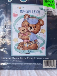 Vintage 1998 Sunset Jiffy Counted Cross Stitch Kit Summer Bears Birth Rec 16674 - Picture 1 of 4