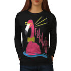 Wellcoda Mr Flamingo Hippie Damen langärmeliges T-Shirt, funky lässiges Design