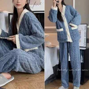 2pcs/Set Autumn and Winter Pajamas Women Thickened Padded Warm Students Girls - Picture 1 of 25