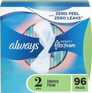 Always Infinity Feminine Pads for Women, Size 2, 96 Count, Heavy Flow Absorbency - Picture 1 of 11