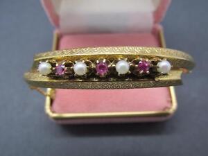Vintage 14k Solid Yellow Gold Pearl And Pink Spinel Gemstone Bracelet 16.8 Grams