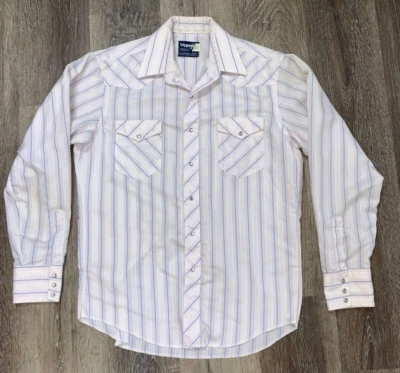 Camisa de vestir Wrangler para hombre talla L grande 16-35 manga larga con botones rosa perla a presión Foto 1 de 4