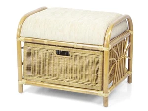 Krit Ottoman Rattan Wicker Handmade Stool Pouf w/Basket w/Cushion, Natural - Picture 1 of 8