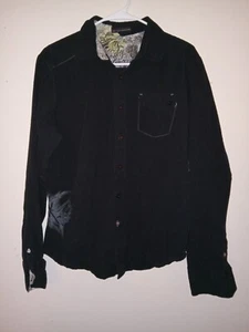 Fox Riders Solid Black Men's Button Front Long Sleeve Shirt Sz Large - Picture 1 of 2