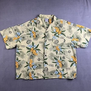 Chicago Cubs Shirt Mens 2XL Green Hawaiian Floral Button Rayon Camp MLB Genuine - Picture 1 of 12