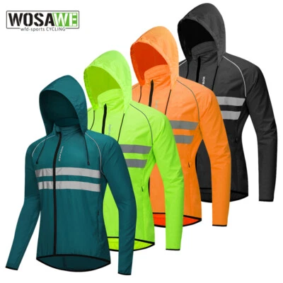WOSAWE Men's Cycling Hooded Jackets Windproof Reflective Riding Sports Clothing - Image 1 of 4