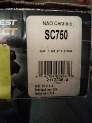 Pastillas de freno de disco trasero de cerámica PN#SC750 (4)99 Nissan Altima/G20 Foto 1 de 4