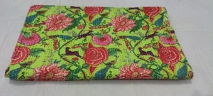 Indian Hand Block Floral Queen Size Cotton Kantha Quilt Throw Blanket Bedspread - Picture 1 of 7