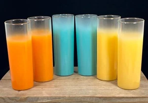 Vintage Set of 6 MCM Blendo Frosted Tumbler Glasses Blue Yellow Orange EUC - Picture 1 of 13