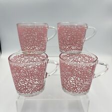 4 X Vintage Ikea Godta Pink Floral Botanical Clear Glass Cup Mug Discontinued