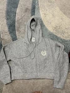 Victoria's Secret PINK PULLOVER MIT DURCHGEHENDEM REISSVERSCHLUSS ZOPFMUSTER GRAU CROP 3 Größe Medium neu ohne Etikett - Bild 1 von 7