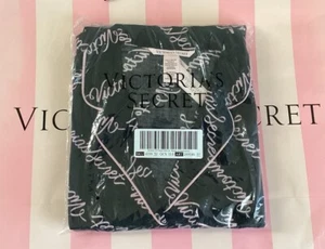 NEW Victoria’s Secret Cozy Flannel Pajama Set Pj’s Black W/ Pink Logo Script XS - Picture 1 of 5