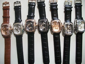 Men's stone black & brown leather band fashion casual hip hop watch - Picture 1 of 17