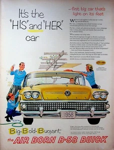 1958 Air Born B58 Buick Print Ad Family Car Waxing Big Bold Buoyant Yellow Auto - Picture 1 of 1