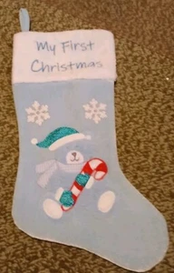 Weihnachtsstrumpf Mein erstes Baby Jungen 1. blau weiß Dan Dee Urlaub X Mas NEU - Bild 1 von 2