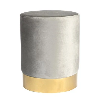 Round Velvet Pouffe Bedroom Dressing Table Accent Footstool 29 x 36cm Grey - Image 1 of 4
