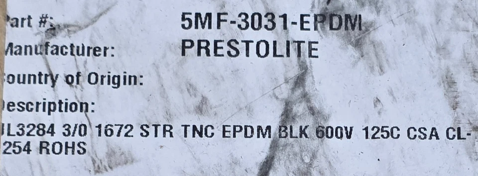 Cable de plomo de motor de alta temperatura Prestolite #3/0awg UL-3284 125C 600V EPDM/5 pies Foto 1 de 4