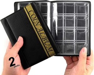2 Stück 120 Taschen Münzalbum, 4,4 x 2er Pack, 120 Taschen, schwarz & gold  - Bild 1 von 8