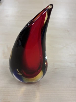 GlassOfVenice Murano Glass Sommerso Wave Vase - Red Blue Amber - Image 1 of 4