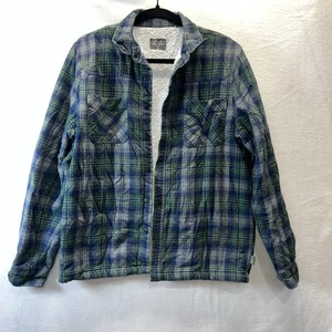 100% Cotton Lined Flannel Shirt Mens Green Plaid Longsleeve Size Medium Vintage - Picture 1 of 7