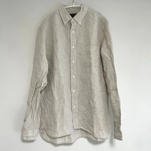 BEAMS Plus Linen Button-Down Shirt Beige Chest Pocket Size L Men's Shirt - Picture 1 of 15