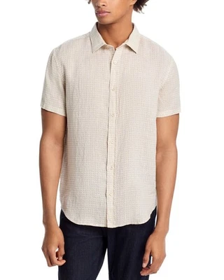 The Men's Store at Bloomingdales Geometric Pattern Linen Shirt Beige Size M 0930 - Image 1 of 3