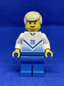 Lego Sports Soccer Football Minifigure Player White Blue Team Number 10 SOC084 - Picture 1 of 10