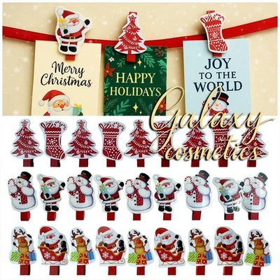 GIFTMAKER 18x Christmas Card Holder Wooden Pegs & Hanging Cord Ribbon Craft Decoration Set