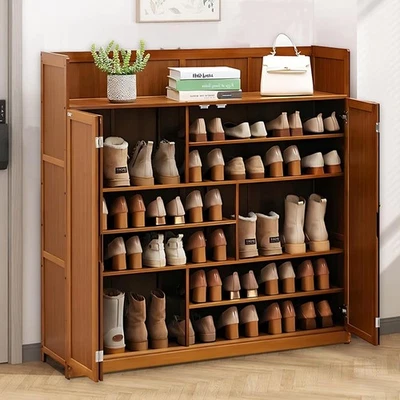 8-уровневый бамбуковый шкаф для хранения обуви с дверцами - Изображение 1 из 4