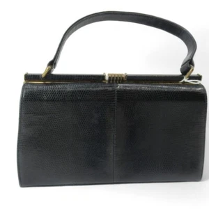 Mappin & Webb Black Leather Lizard Print Women's Vintage Small Hard Case Handbag - Picture 1 of 23