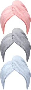 Quick-Dry Microfiber Hair Towel Turban 3-Pack – Super Absorbent Anti-Frizz Wrap - Picture 1 of 35