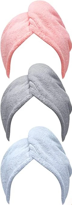 Paquete de 3 turbantes de toallas para cabello de microfibra de secado rápido - envoltura antiencrespamiento súper absorbente Foto 1 de 4