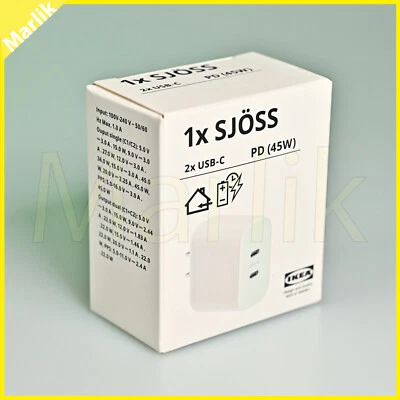 IKEA SJÖSS Sjoss PD 45 W 2 port USB-C Charger Specs like Nikon EH-8P Adapter NEW - Image 1 of 4