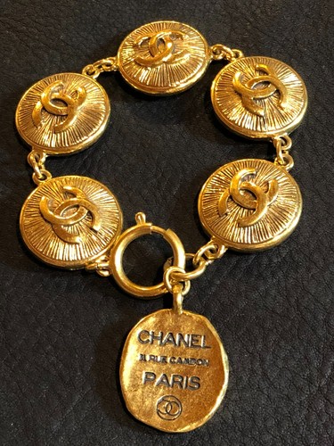 Bracciale Bracciale CHANEL AUTENTICO logo bottone cocco oro 6 cerchi vintage raro F S C62