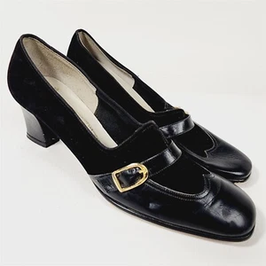 Vintage Red Cross Shoes Black Leather Block Heels Size 7 AA - Picture 1 of 10