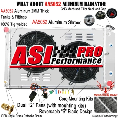 4 ROW Radiator+Fan Shroud For 1971-90 Chevy Chevelle Impala Caprice C/K 10 20 30 Foto 1 de 4