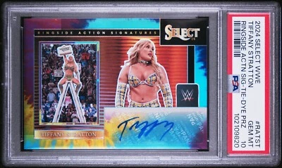 TIFFANY STRATTON AUTO 2024 SELECT WWE RINGSIDE ACTIONS TIE-DYE PRIZM /25 PSA 10 - Image 1 of 4