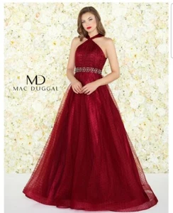 MAC DUGGAL Size 14 Halter Racerback Dotted Lace Open Back Ball Gown 67663R, $598 - Bild 1 von 10