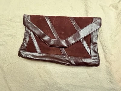 Vintage 80's Burgundy Velvet Oxblood Leather Clutch Purse Bag - Image 1 of 4