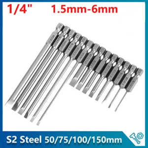 1/4 Hex Shank Flat Slotted Screwdriver Bit Magnetic 50-150mm Impact Drill Driver - Picture 1 of 32