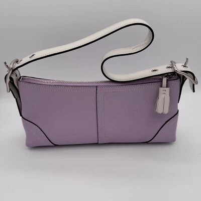 Bolso Coach Demi Baguette M0693-F10684 Cuero Guijarro Púrpura Correa Blanca - Marcas Foto 1 de 4