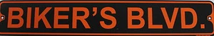 Metal Street Sign Biker's Blvd Harley Davidson Biker Cave Bar Decor 3"x18" - Picture 1 of 2