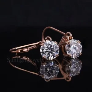 RARE 7.00 Ct Off White Diamond Solitaire Dangler Earrings, Great Shine & Luster - Picture 1 of 6
