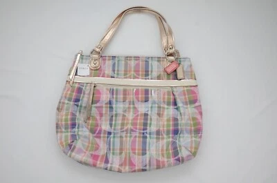 Coach Madras Signature Sequin Shoulder Tote Bag Pastel Plaid New with Tags 19611 - Image 1 of 4