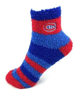 Montreal Canadiens Hockey Red & Blue Rainbow Stripe Fuzzy Socks - Picture 1 of 2