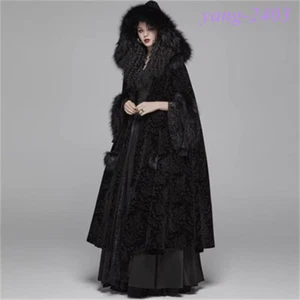 GOTHIC Dark Black Snow Queen Cloak Windbreaker Long Cape Halloween Ball Cosplay - Picture 1 of 5